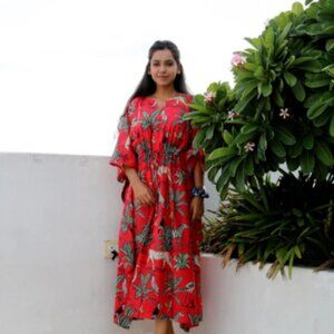 BRAND NEW  Hand Block Printed Kaftan Indian Cotton Caftan Beach Wear Dress
